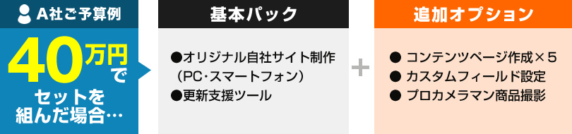 40万円でセットで組んだA社の場合-基本パック+追加オプション-