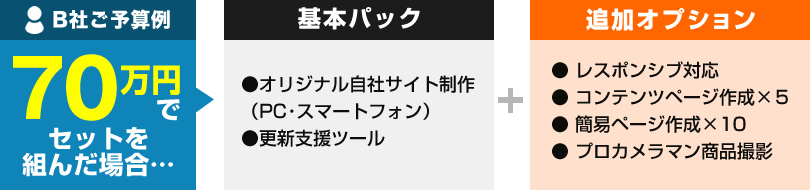 70万円でセットで組んだB社の場合-基本パック+追加オプション-