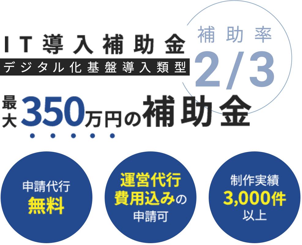 IT導入補助金でECサイト制作｜デジタル化基盤導入類型で最大350万円補助 申請代行無料、運営代行費用込み申請可能、ECサイト制作実績3,000件以上