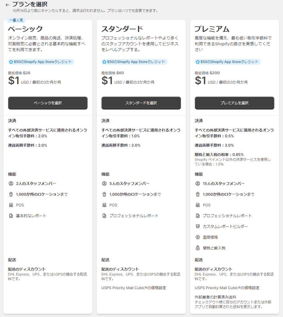 Shopify料金表